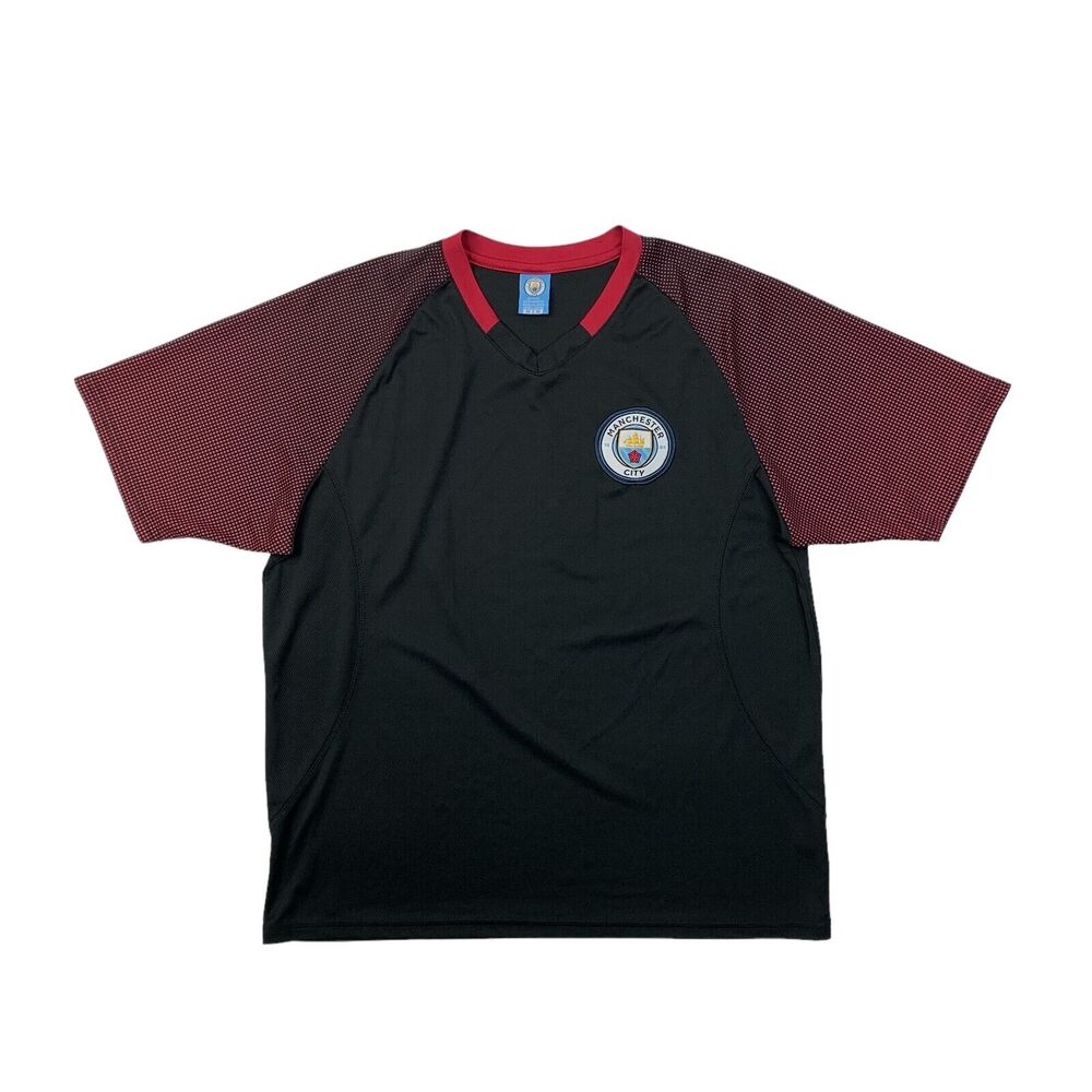 Manchester City Jersey Mens M Medium Black Red V Neck FC Soccer Football Club